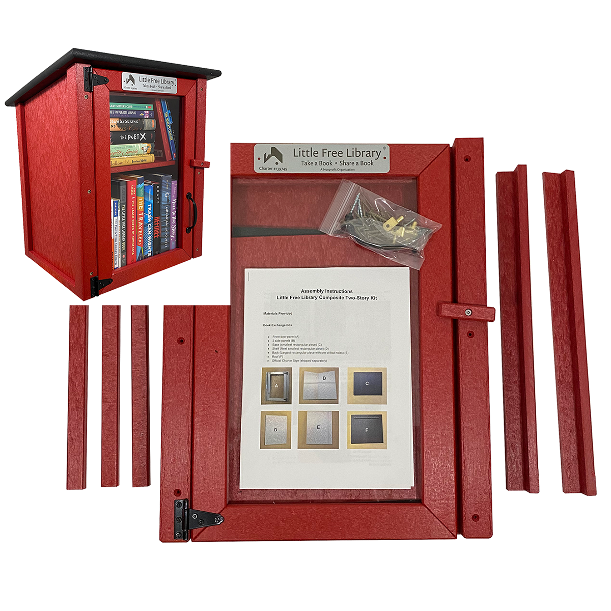 ポムjnhearts library red Composite Two Story Red Little Free Library