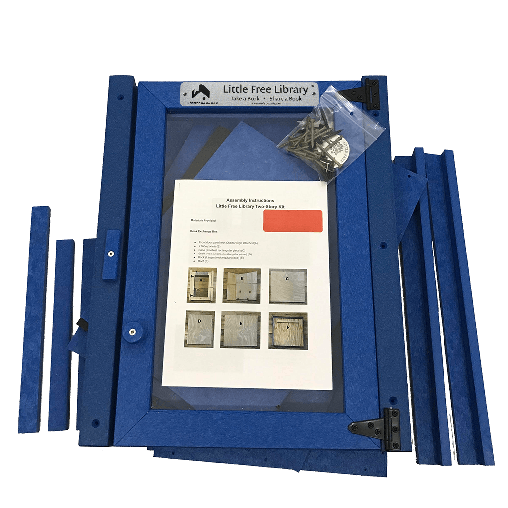 Unassembled Composite Two Story Blue Kit Little Free Library with Instructions and Hardware