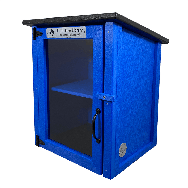 Composite Two Story Blue Kit Little Free Library, Assembled with Shelf