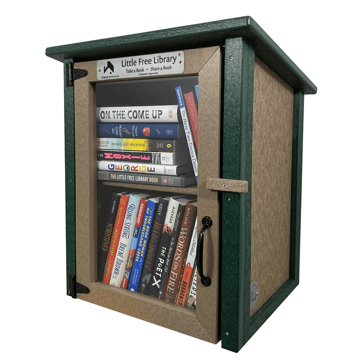 Assembled Composite Two Story Forest Little Free Library with Shelf and Books