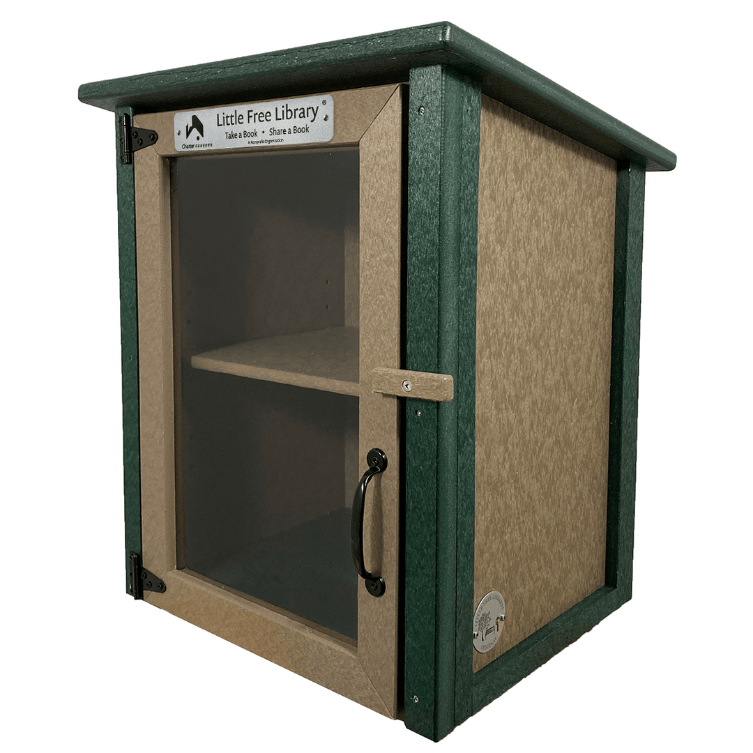 Assembled Composite Two Story Forest Little Free Library with Shelf and Books