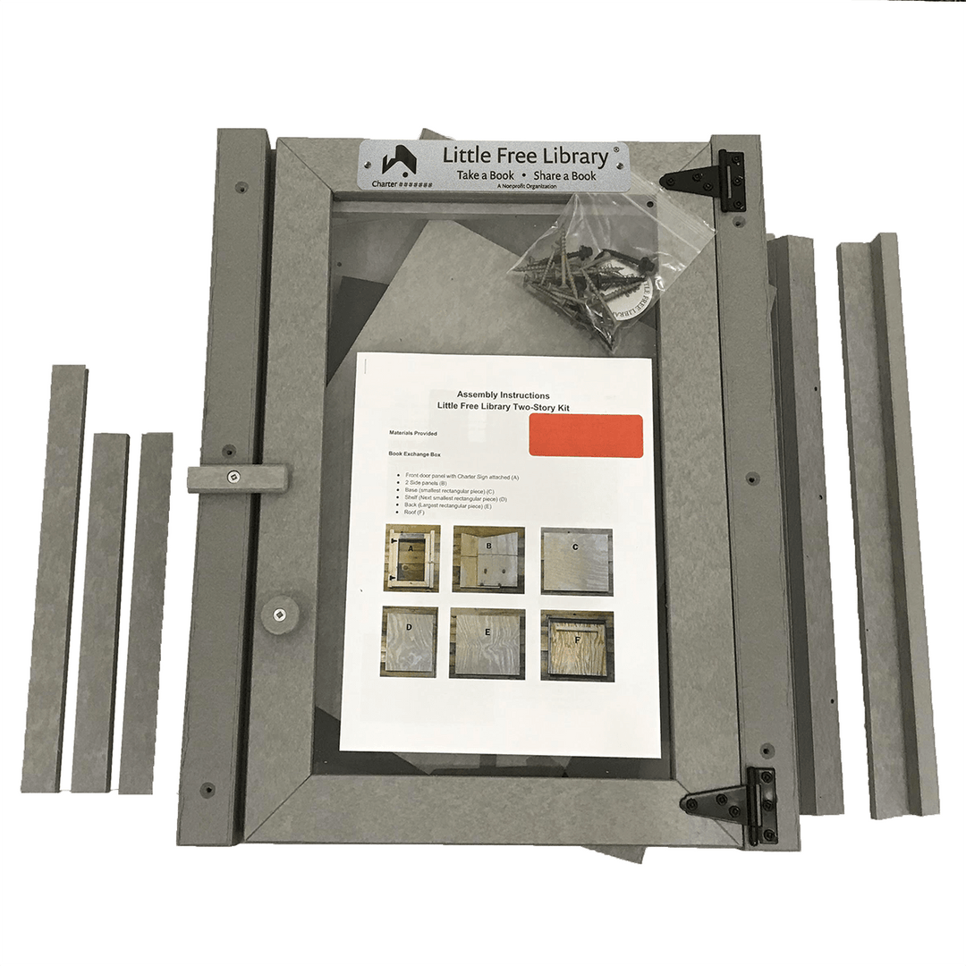 Unassembled Composite Two Story Gray Kit Little Free Library with Instructions and Hardware