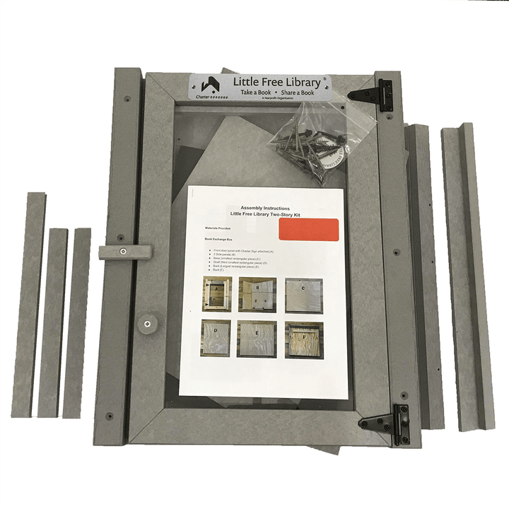 Unassembled Composite Two Story Gray Kit Little Free Library with Instructions and Hardware