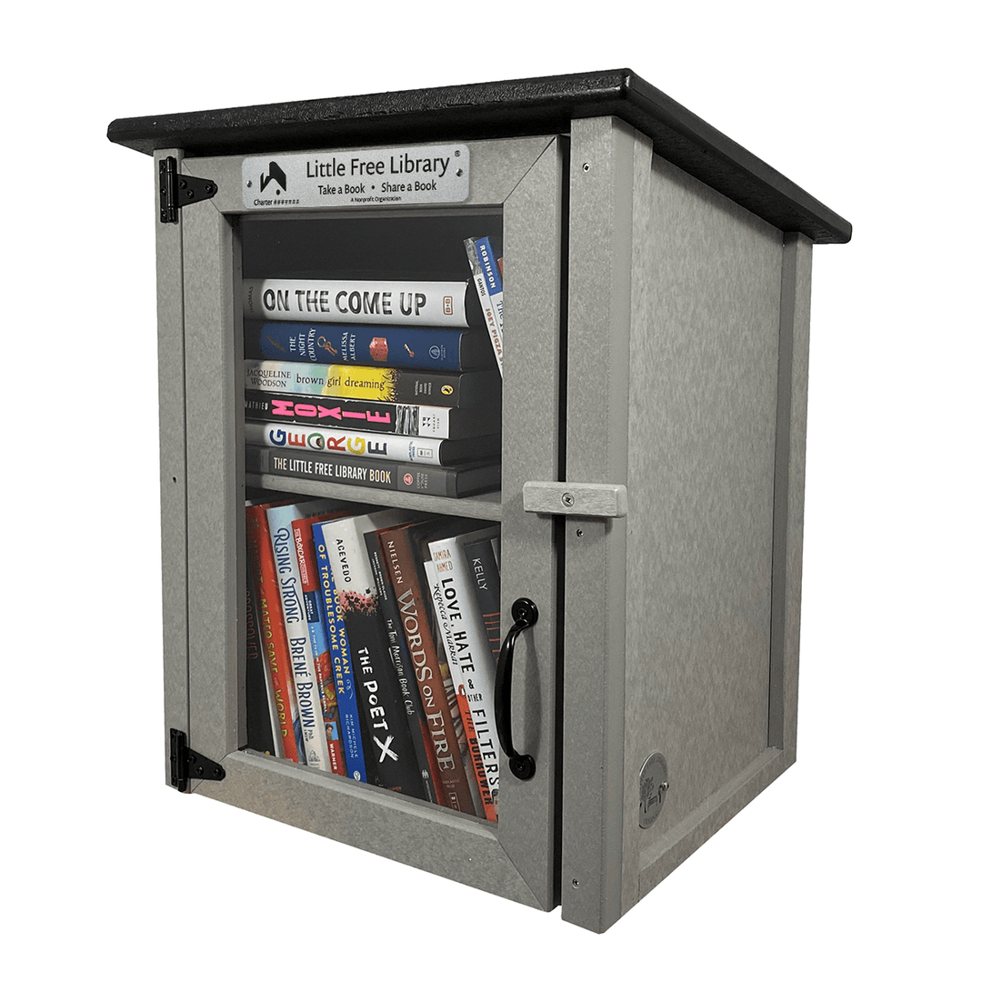 Assembled Composite Two Story Gray Kit Little Free Library with Books