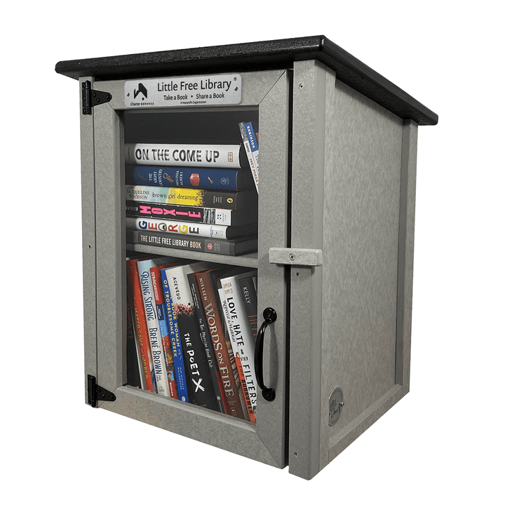 Assembled Composite Two Story Gray Kit Little Free Library with Books