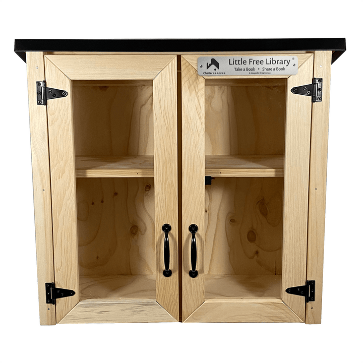 Empty Double Door Shed Unfinished Little Free Library with Shelf Installed