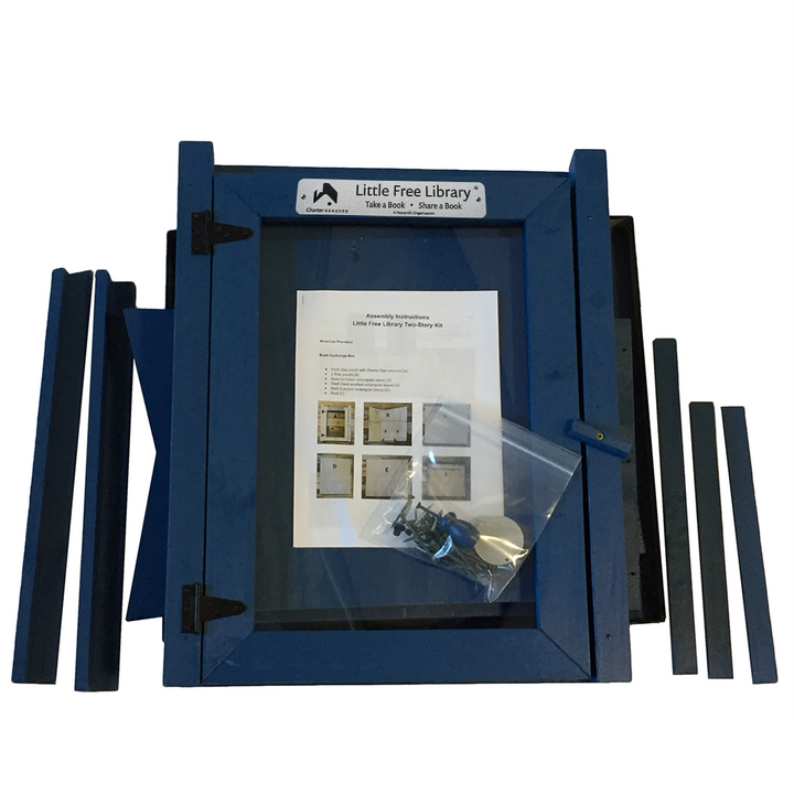Two Story Shed Blue Kit Little Free Library, Unassembled