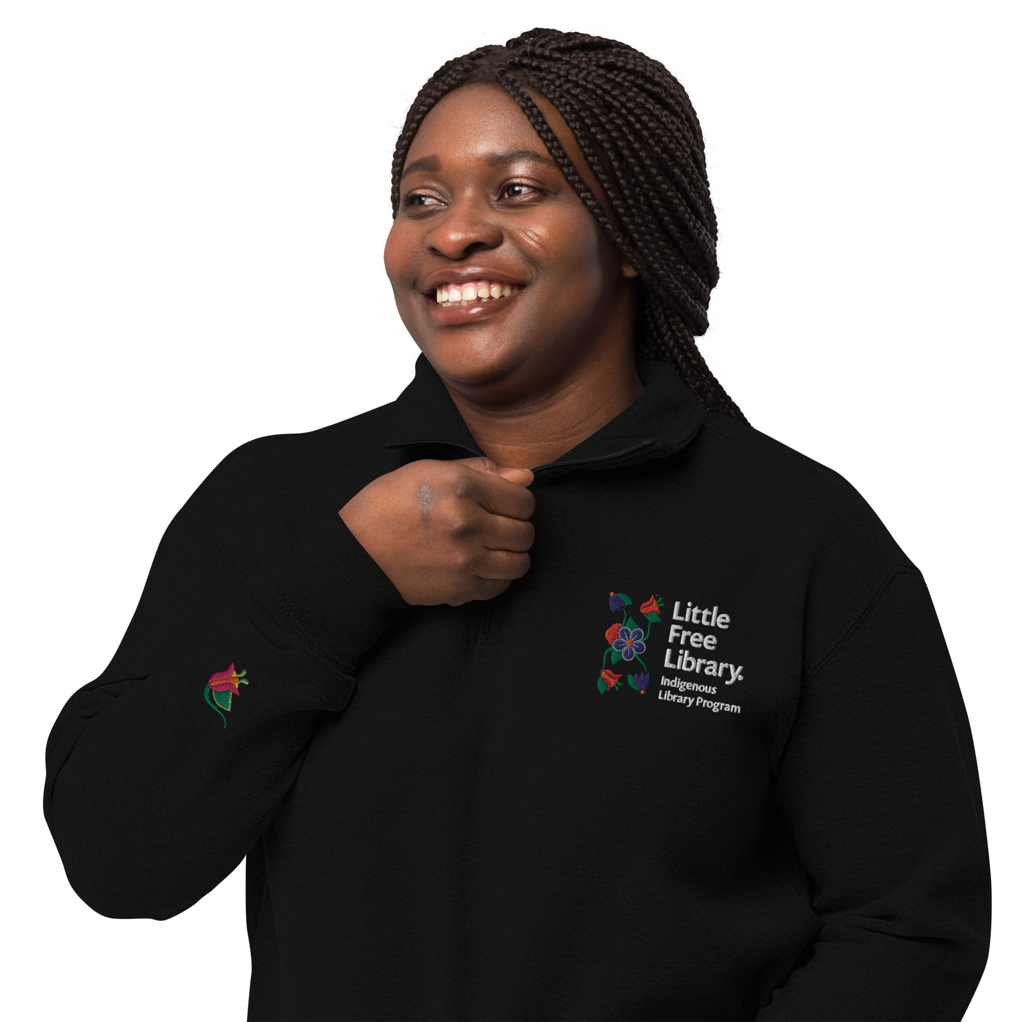 Floral-Embroidered Quarter-Zip Sweatshirt – Little Free Library