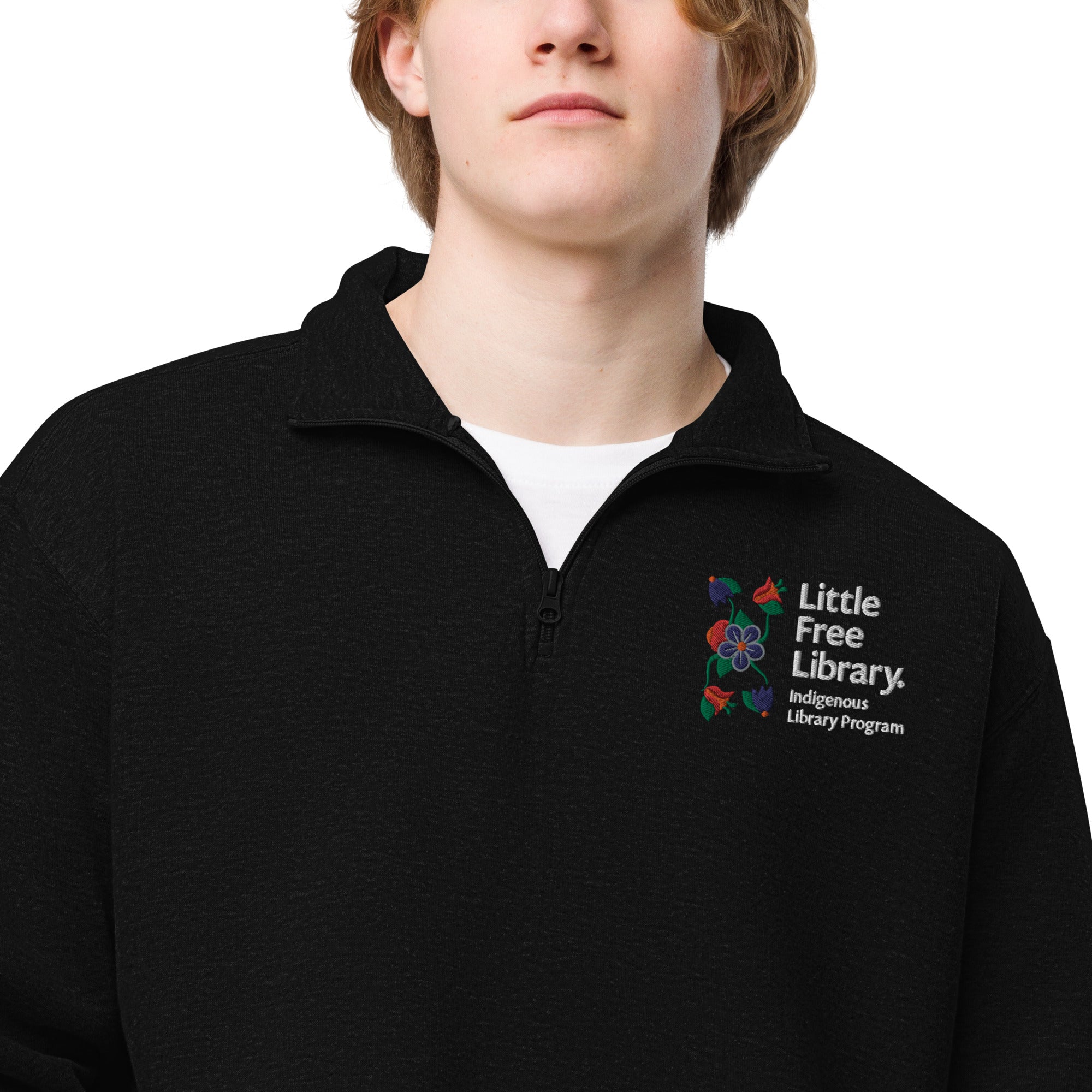 Floral-Embroidered Quarter-Zip Sweatshirt – Little Free Library